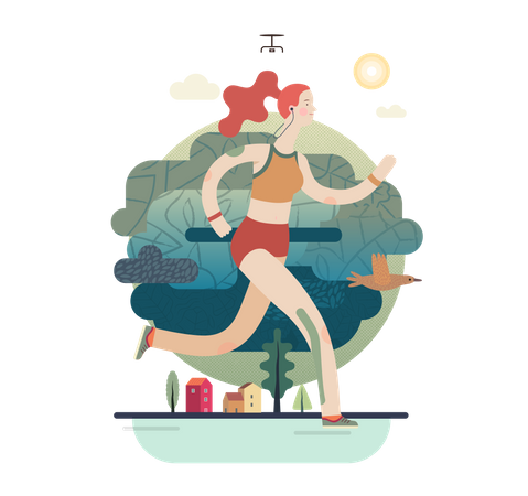 Female running in race  Illustration