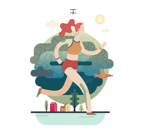 Female running in race  Illustration