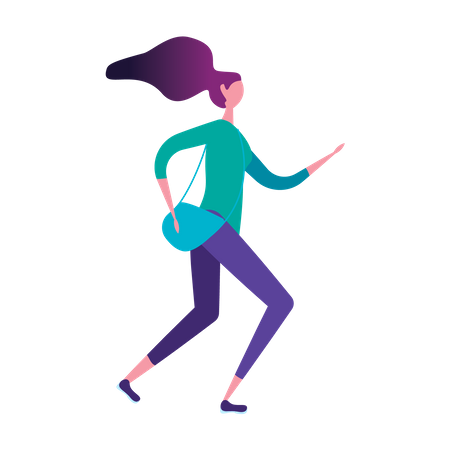 Female running with hand bag  Illustration