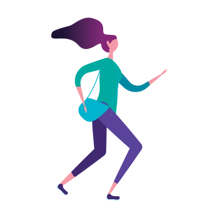 Female running with hand bag Illustration