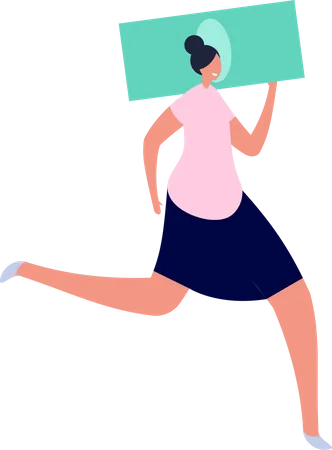 Female Running With Money  Illustration