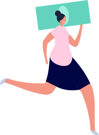 Female Running With Money  Illustration