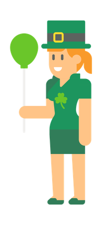 Female Saint Patrick Elf Holding Balloon  Illustration