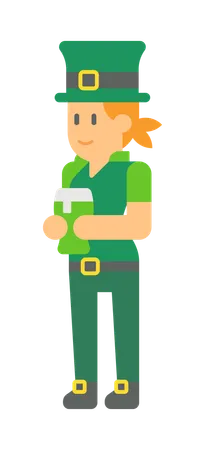 Female Saint Patrick Elf  holding beer  Illustration