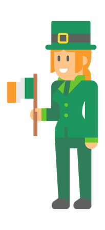 Female Saint Patrick Elf with flag  Illustration