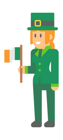 Female Saint Patrick Elf with flag  Illustration