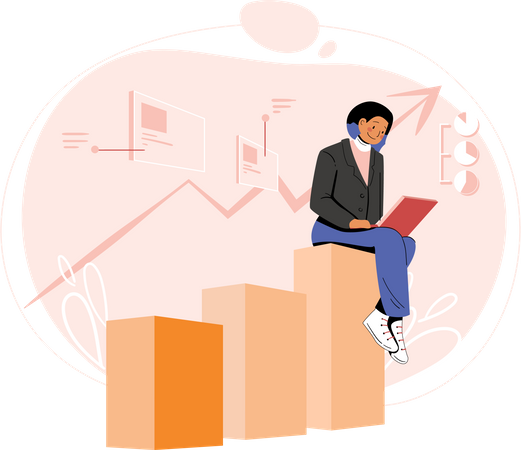 Female sales executive analyzing sales growth  Illustration