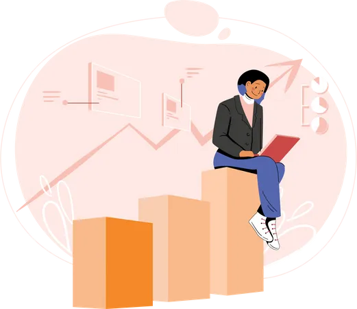 Female sales executive analyzing sales growth  Illustration