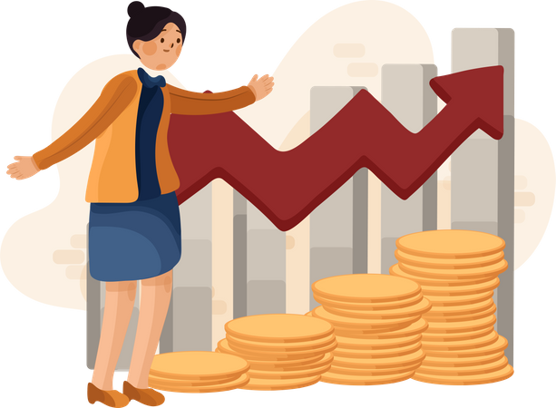 Female sales executive analyzing sales growth Illustration
