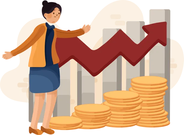 Female sales executive analyzing sales growth  Illustration