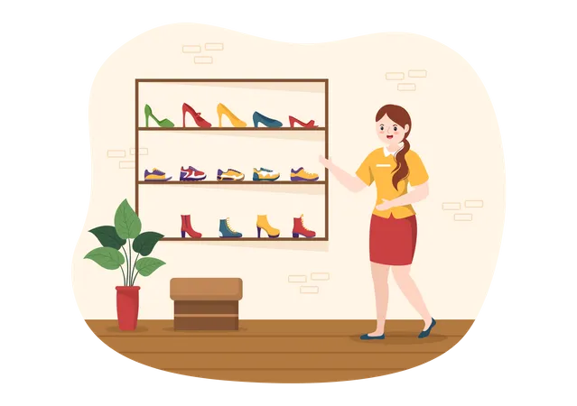 Shoe Store With New Collection Men Or Women Various Models Or Colors Of Sneakers And High Heels In Flat Cartoon Hand Drawn Templates Illustration 일러스트레이션