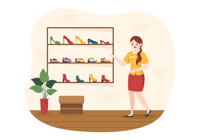 Female saleswoman in shoe store  Illustration