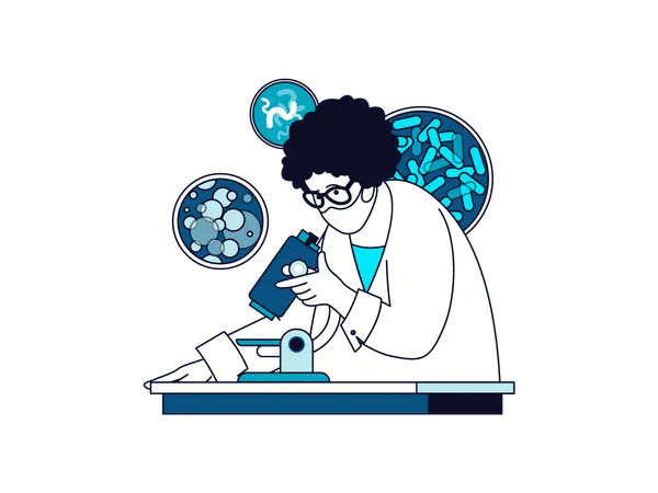 Female scientist doing bacterial research  Illustration