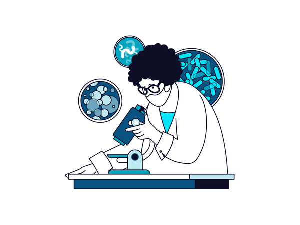 Female scientist doing bacterial research  Illustration