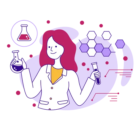 Female Scientist Doing Bio Experiment  Illustration