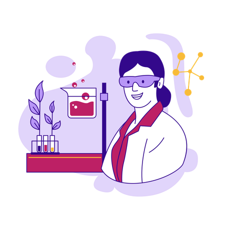 Female Scientist Doing Bio Research  Illustration