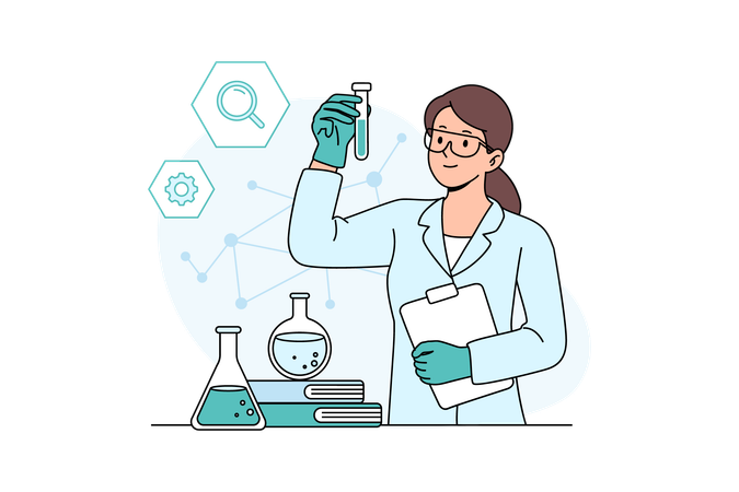 Female scientist doing chemical experiment  Illustration