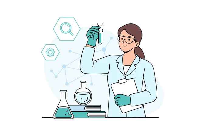 Female scientist doing chemical experiment  일러스트레이션