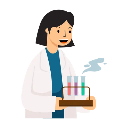 Female Scientist doing chemical experiment  Illustration