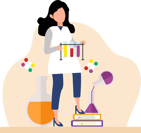 Female Scientist Scientist doing chemical research in lab  Illustration