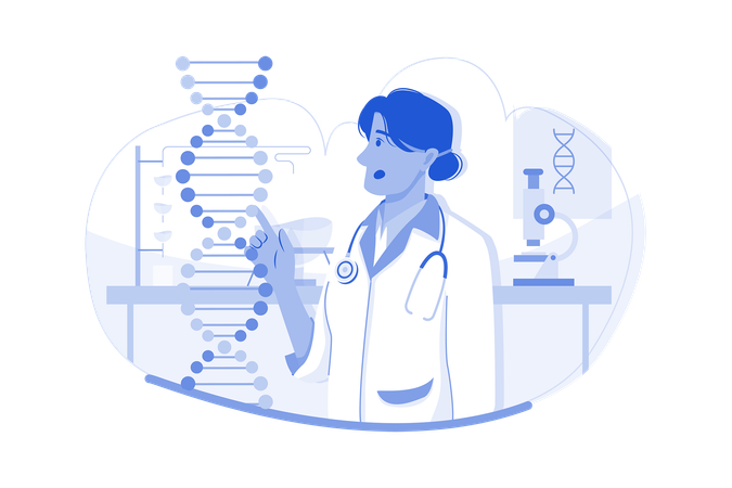 Female Scientist Doing DNA Research  Illustration