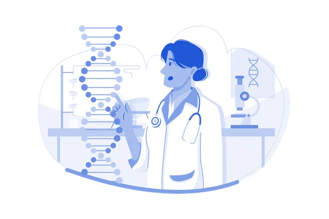 Female Scientist Doing DNA Research  Illustration