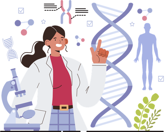 Female scientist doing dna research  Illustration