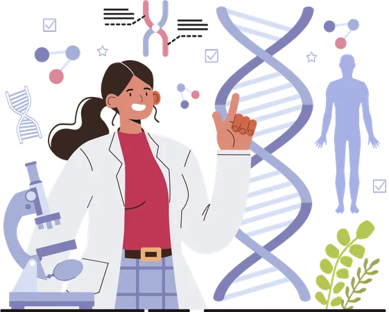 Female scientist doing dna research  Ilustración