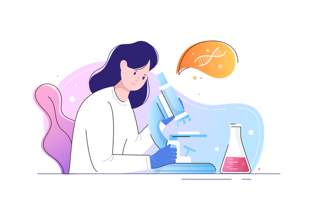 Female scientist doing DNA research Illustration