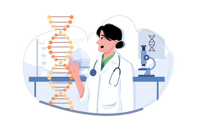 Female scientist doing DNA research  Illustration