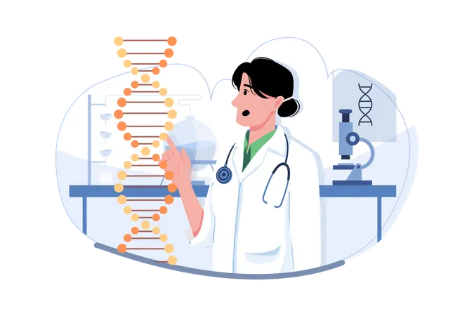 Female scientist doing DNA research  일러스트레이션