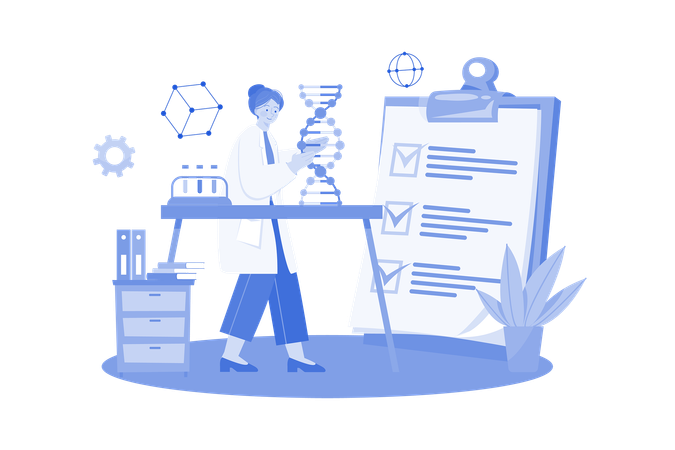 Female Scientist Doing DNA Research  Illustration