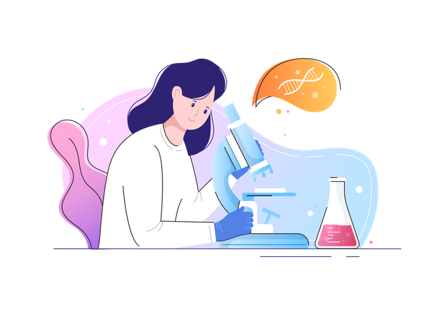 Female scientist doing DNA research  Illustration