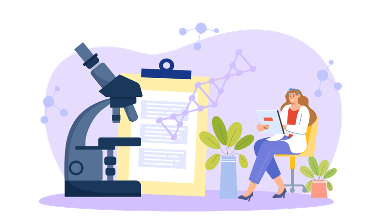 Female scientist doing DNA research  Illustration