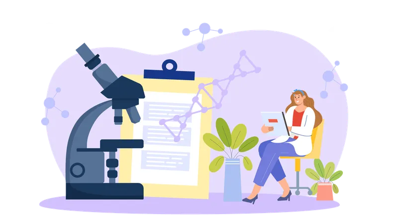 Female scientist doing DNA research  Illustration