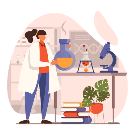 Female Scientist Doing Experiment in Lab  Illustration