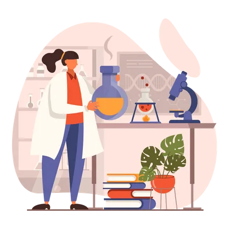 Female Scientist Doing Experiment in Lab  Illustration