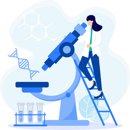 科学研究室で実験をする女性科学者  イラスト