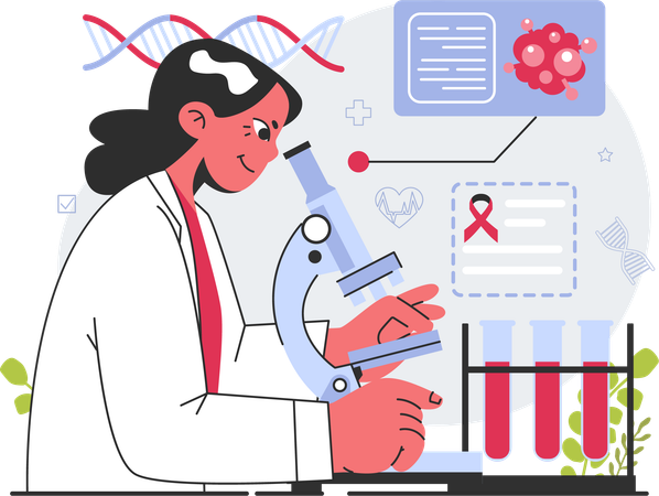 Female scientist doing experiment on cancer  Illustration