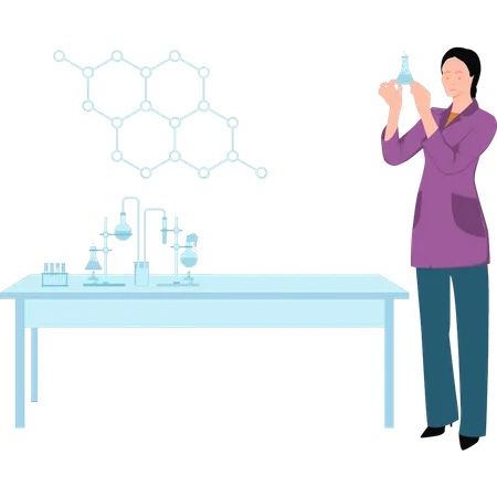 Female scientist doing experiments in lab  Illustration