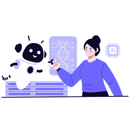 Female scientist doing Genetic AI Collaboration  Illustration
