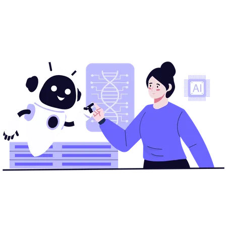 Female scientist doing Genetic AI Collaboration  Illustration
