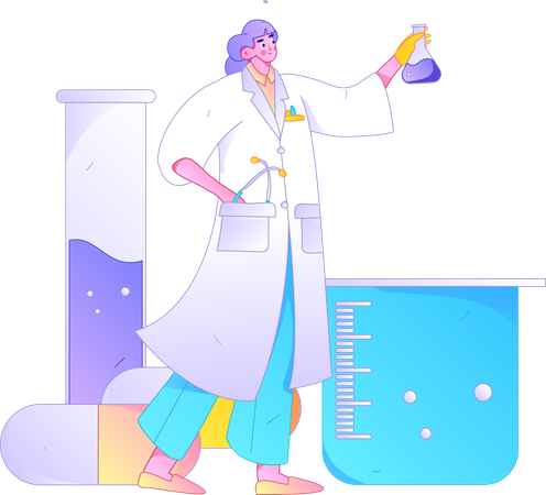 Female scientist doing medical research  Illustration