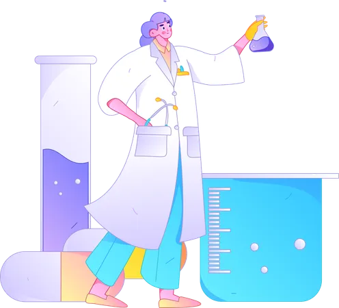 Female scientist doing medical research  Illustration