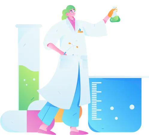 Female scientist doing medical research  Illustration