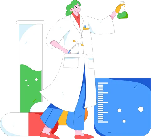 Female scientist doing medical research  Illustration