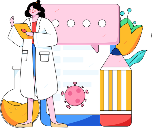 Female scientist doing medical research  Illustration