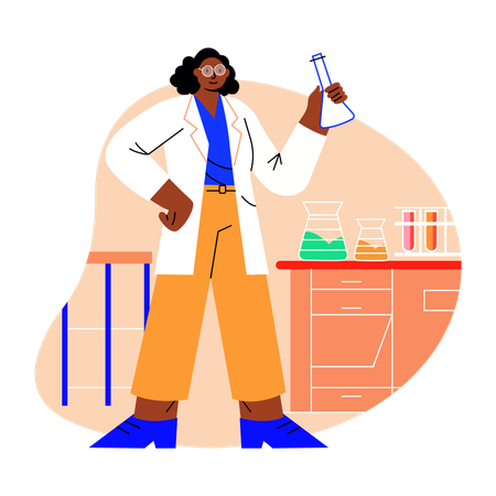 Female Scientist doing research in  lab  Illustration