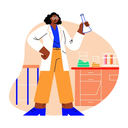 Female Scientist doing research in  lab  Illustration