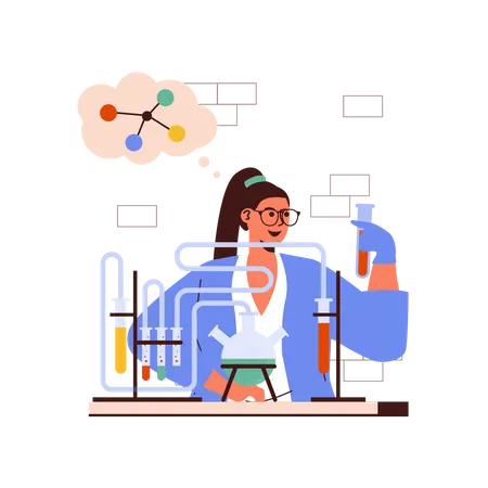 Female scientist experiments in laboratory  Illustration
